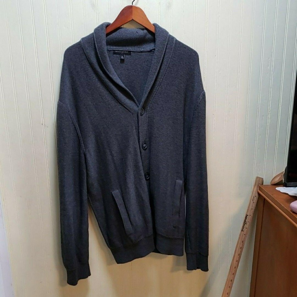Banana Republic Cardigan Sweater Mens XL Gray Shawl Collar Button Front Pockets